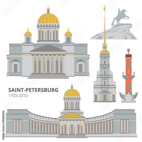 Saint-Petersburg flat cityscape. Vector set.