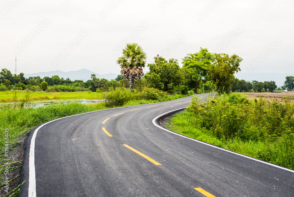 Asphalt road on countryside in thailand.