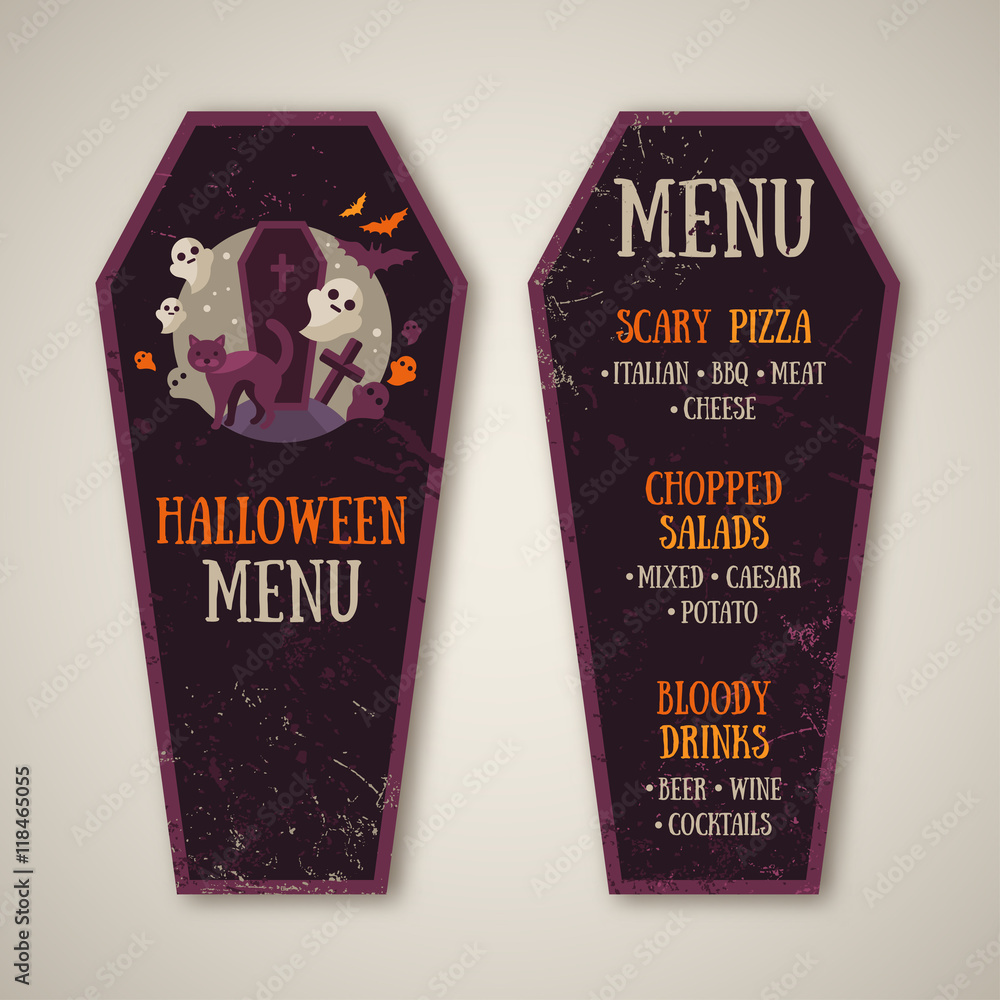 Naklejka premium Halloween Menu Design in Coffin Shape