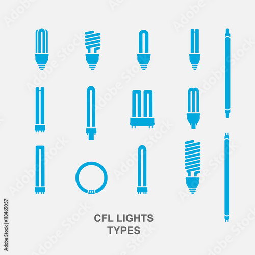 CFL Light bulb base type icon set in blue