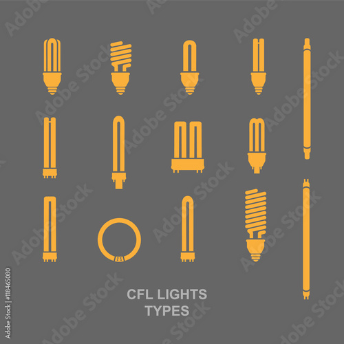 CFL Light bulb base type icon set in orange