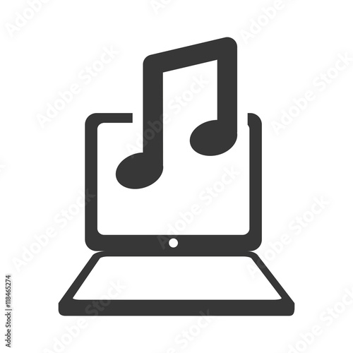 laptop music note gadget technology media icon. Isolated and flat illustration. Vector graphic