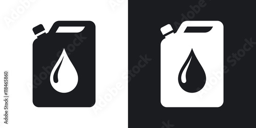 Vector oil jerrycan icon. Two-tone version on black and white background