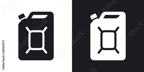 Vector jerrycan of fuel icon. Two-tone version on black and white background photo