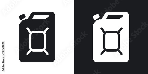 Vector jerrycan of fuel icon. Two-tone version on black and white background