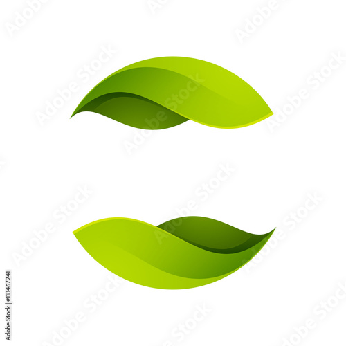 Green leaves icon. Ecology sphere logo.