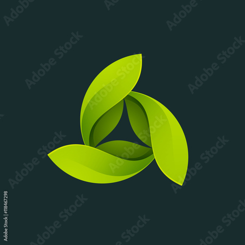 Green leaves in a swirl logo.