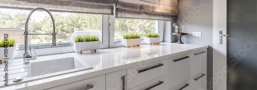 Quadro su tela Stylish kitchen in white colors