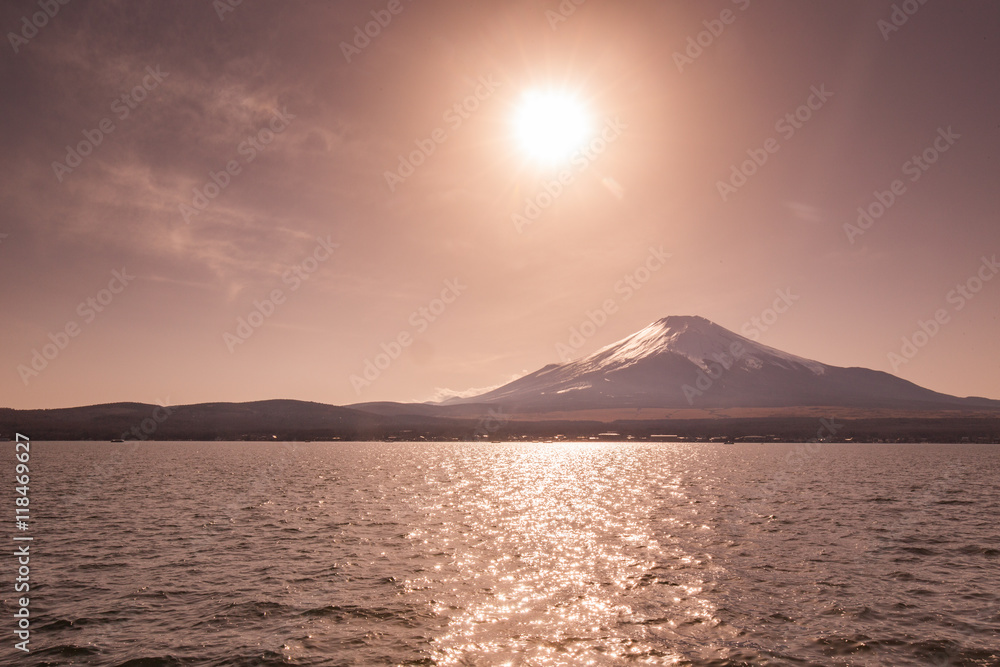 山中湖から見た富士山 山頂付近 山中湖から見た富士山 山頂付近