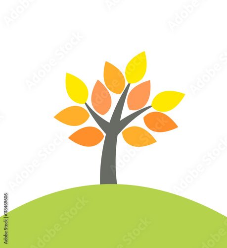 Autumn tree on hill