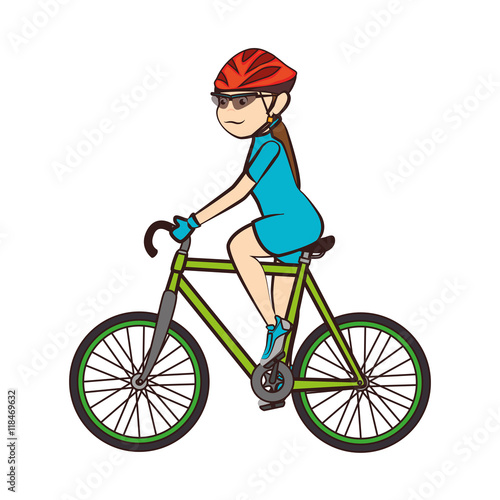 Fototapeta Naklejka Na Ścianę i Meble -  bike ride girl lady bicycle fun healthy wheels helmet protection urban vehicle vector illustration isolated