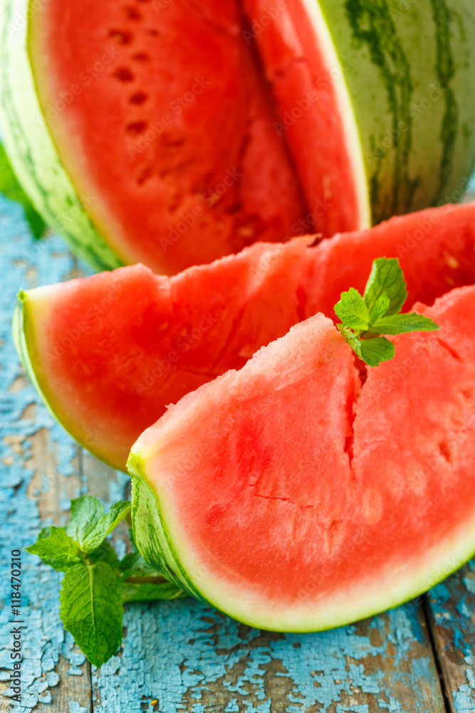 Fresh watermelon sliced close up on the table Fresh watermelon sliced close up on the table