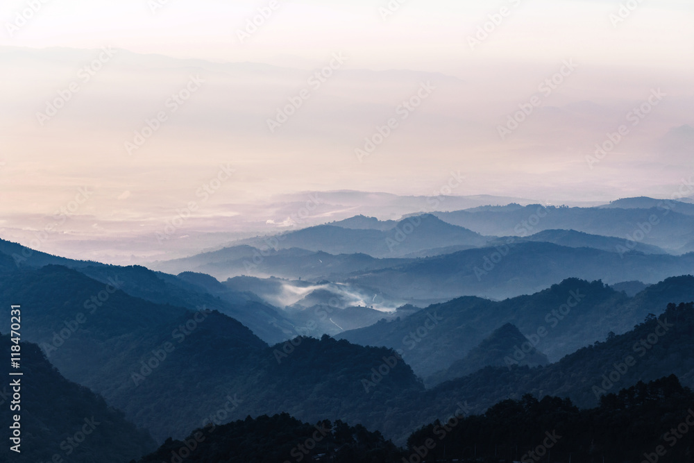 Landscape view of top of mountain and cloud in the morning with