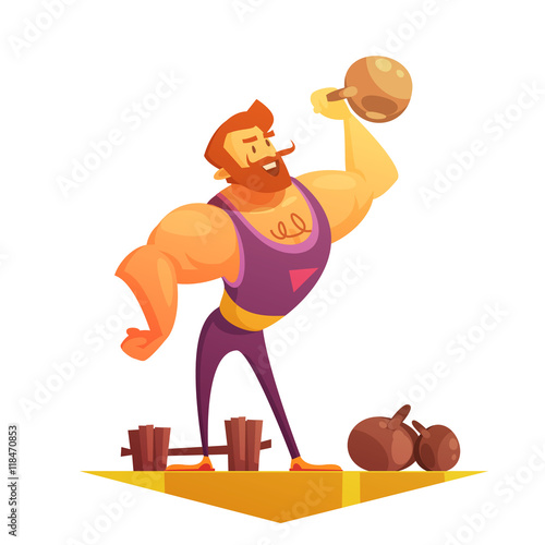 Traveling Circus Strongman Cartoon Retro Icon 