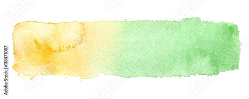 Yellow to green gradient color stripe painted in watercolor on white isolated background