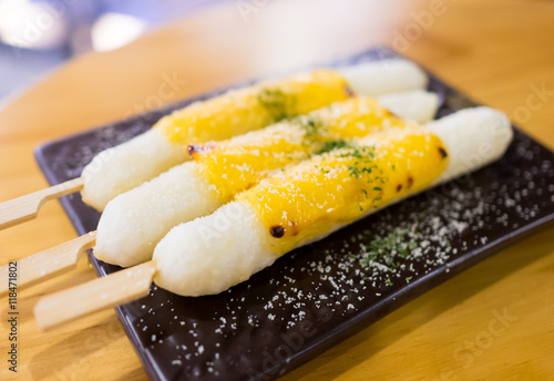 Korean Tokbok Moji sticky rice stick with chesse photo