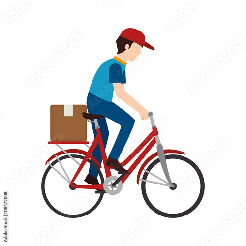 bike delivery man box hat ride transport shipping vector illustration isolate