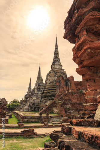 Ancient of three pagoda at Wat Phasrisanphet  temple  in Ayuttha