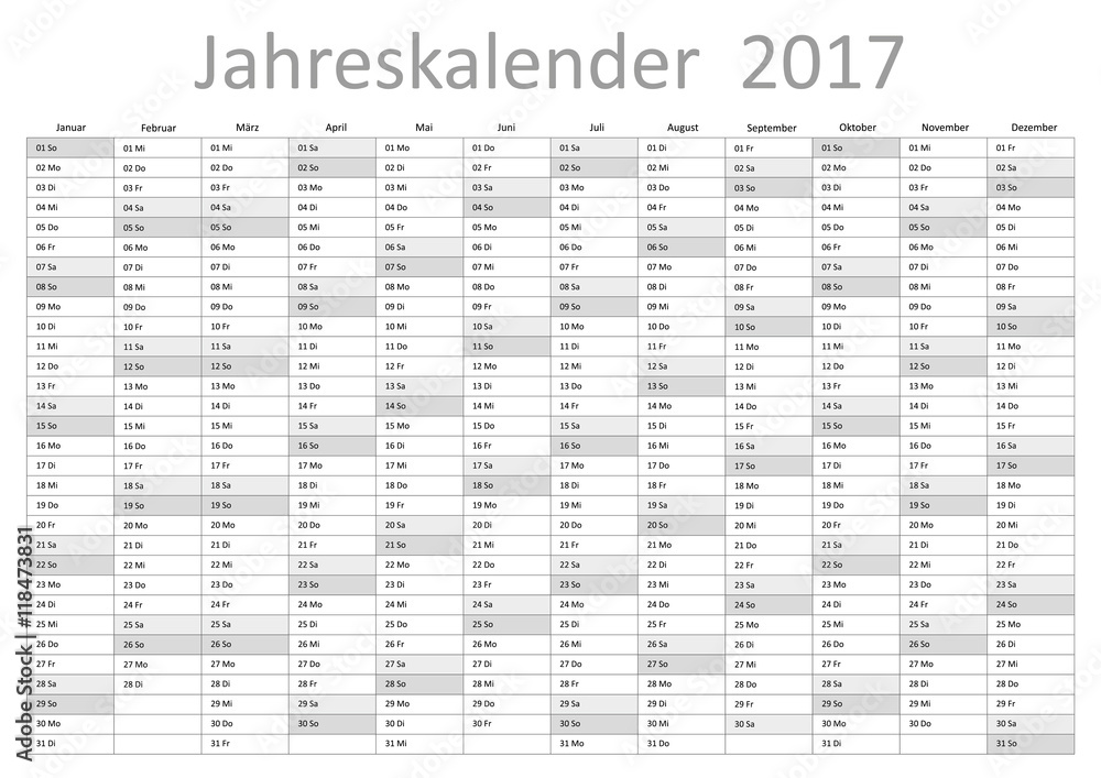 Leed delicatesse onderpand Kalender 2017 Jahresplaner Jahreskalender Wandkalender grau vector de Stock  | Adobe Stock