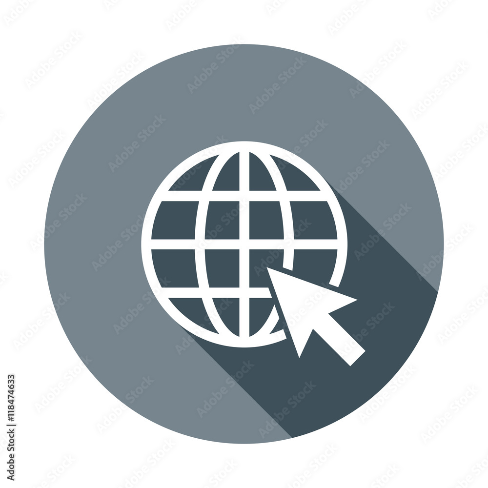 Go to web icon. Internet flat vector illustration for website on round background with shadow.
