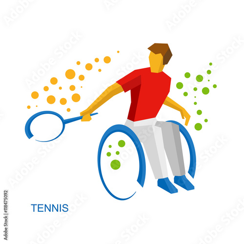 Physically disabled tennis player. Tennis - flat vector sign.