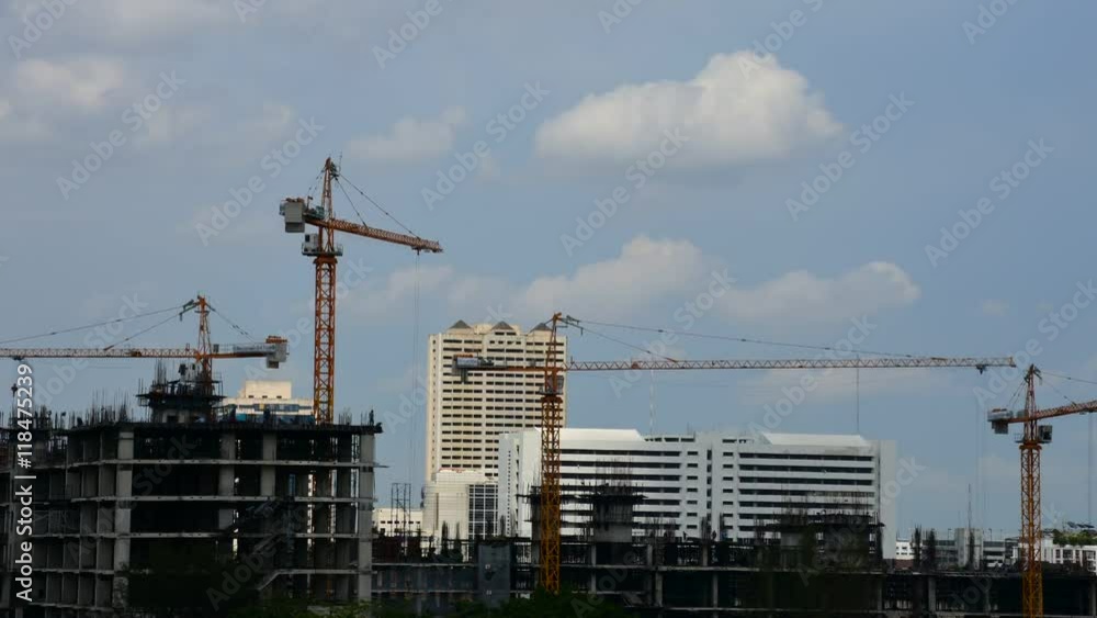 Bangkok, Thailand - July 14, 2016 : Daytime and crane with building construction of Bangkok city. Bangkok is the capital and the most populous city of Thailand., Timelapse Bangkok, Thailand - July 14, 2016 : Daytime and crane with building construction of Bangkok city. Bangkok is the capital and the most populous city of Thailand., Timelapse