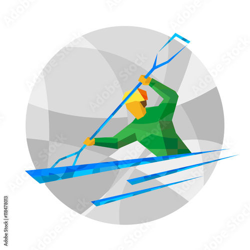 Canoe slalom with abstract patterns. Flat athlete vector icon. Sport Infographic - Canoe slalom vector clip art.