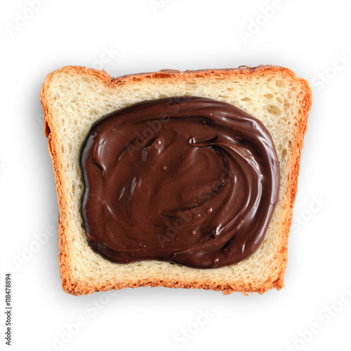 Slice of bread with a chocolate hazelnut spread