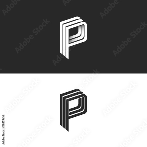 Letter P logo monogram, isometric geometric shape lines initial business card emblem, black and white combination letters PPP photo