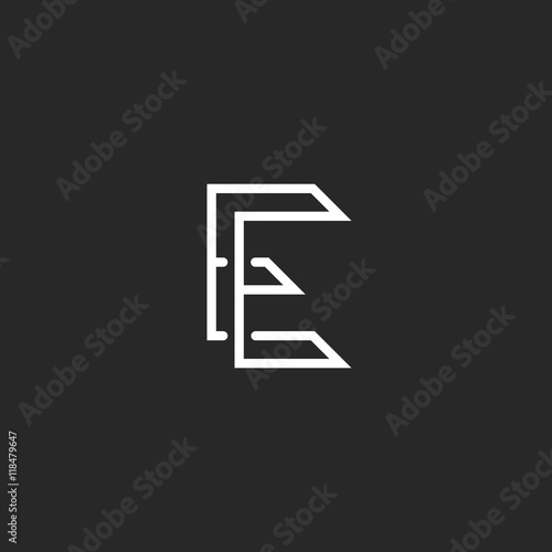 Logo E letter monogram EE combination, initial business card emblem mockup, intersection thin lines typography design element