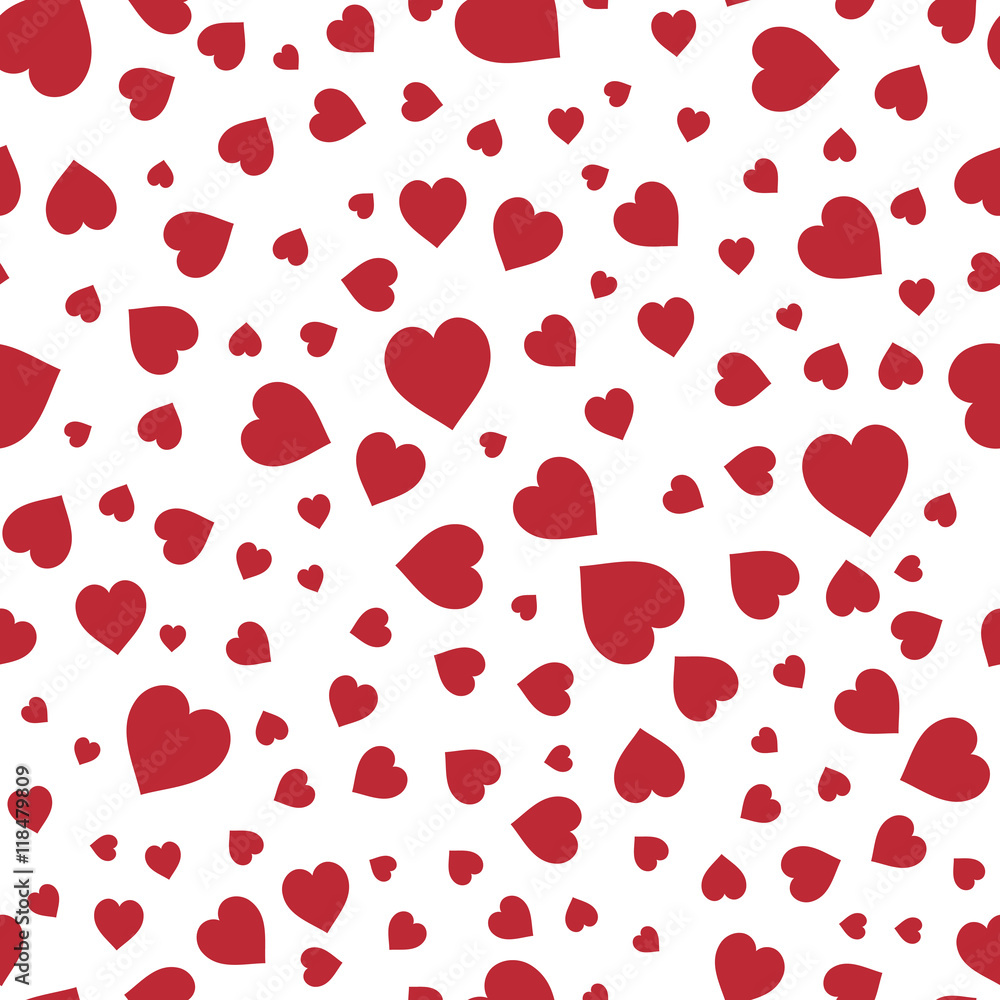Red hearts seamless pattern. Good for textile and paper print, card, poster, another design. Cute Saint Valentine Day vector illustration. Love theme