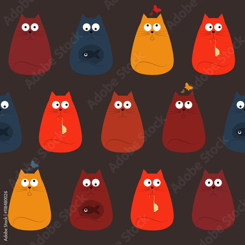 Pretty Cute Colorful Cats Textile Seamless Pattern