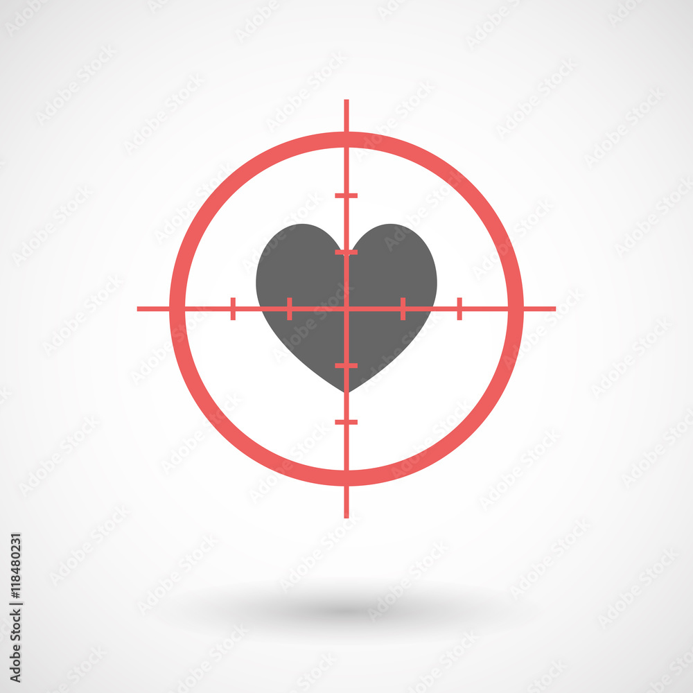 Isolated line art crosshair icon with the heart poker playing c Isolated line art crosshair icon with the heart poker playing c