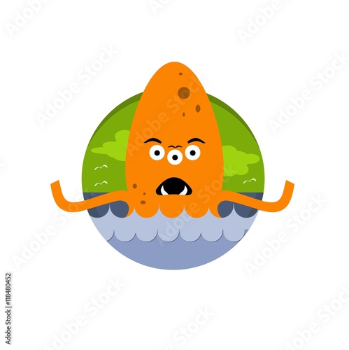 Vector flat sea monster in the water 