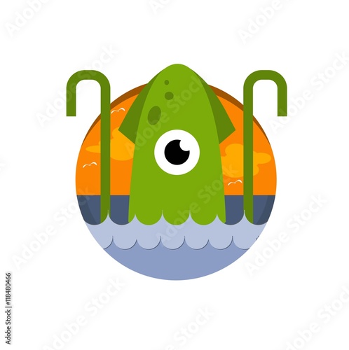 Vector flat sea monster in the water 