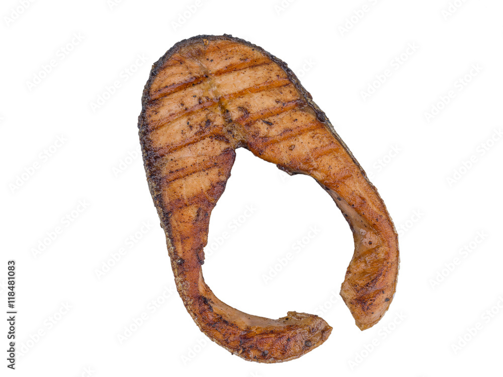 Salmon steak grilled isolated on the white background with clipping path Salmon steak grilled isolated on the white background with clipping path