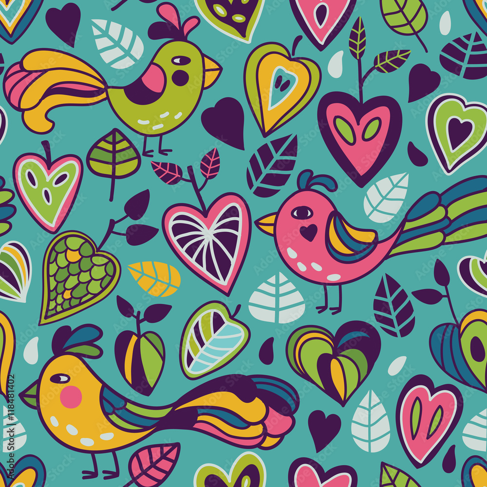 Seamless pattern in vector made of birds and leaves Seamless pattern in vector made of birds and leaves