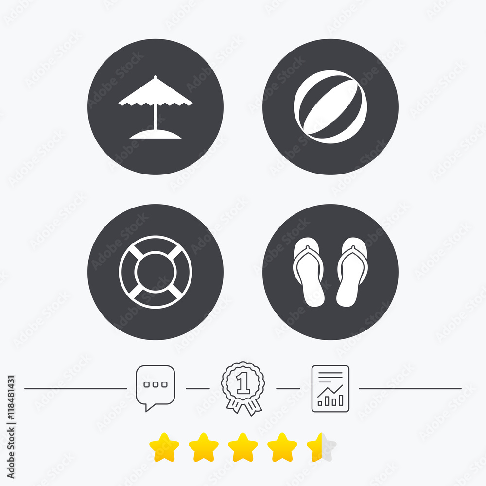 Beach holidays icons. Umbrella and sandals.