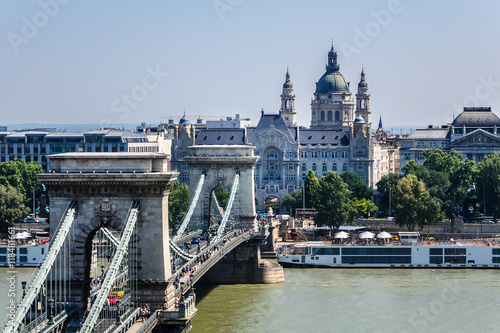 The famous Chain Bridge (1849) in Budapest, Hungary, Europe.