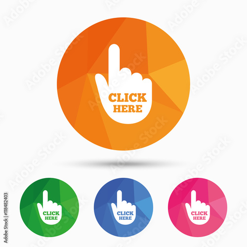 Click here hand sign icon. Press button.
