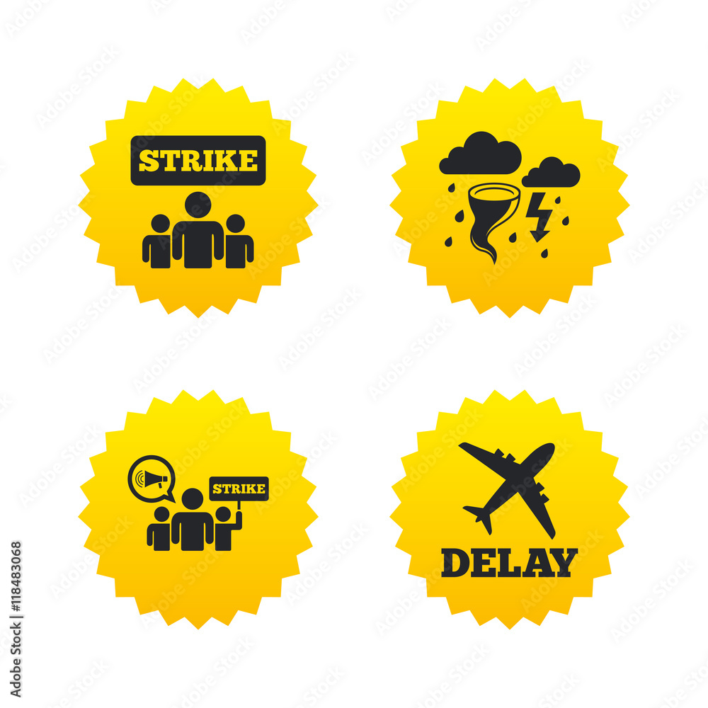 Strike icon. Storm weather and group of people. Strike icon. Storm weather and group of people.