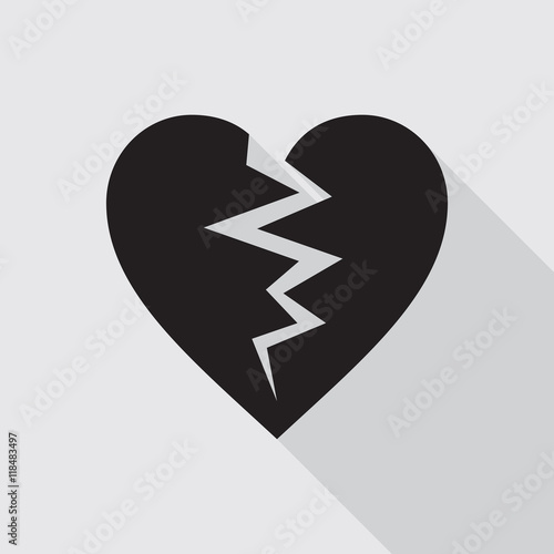 Broken heart flat icon in black color