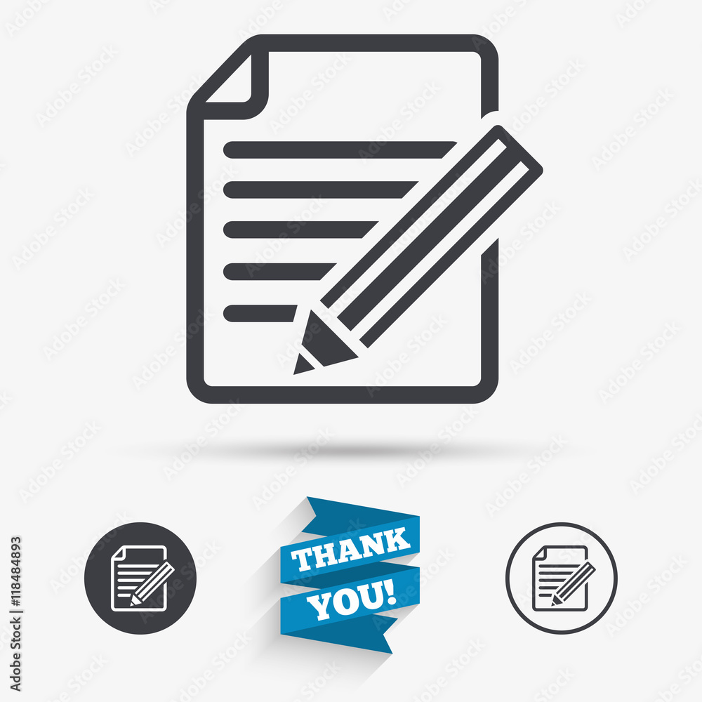 Edit document sign icon. Edit content button. Edit document sign icon. Edit content button.