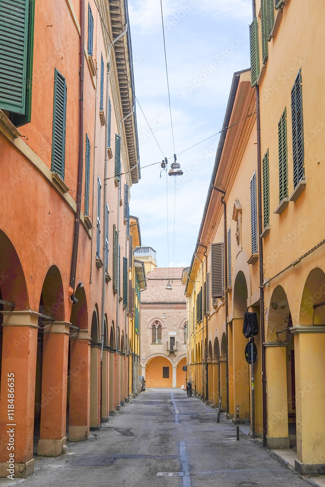 Bologna, Italy - June, 18, 2016: street in a center of an old town in Bologna, Italy