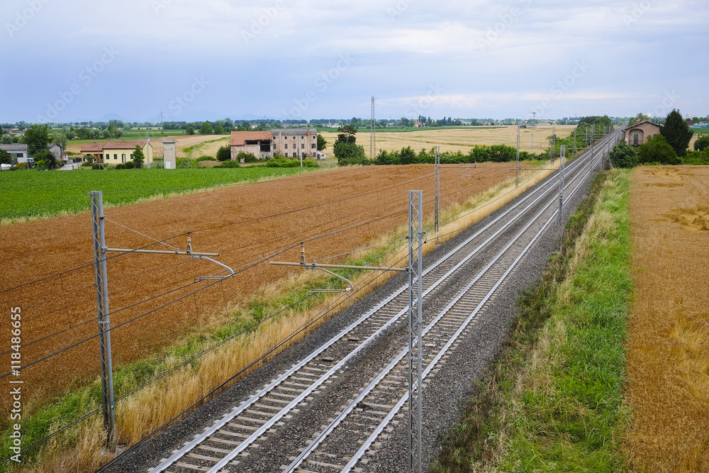 NORTH ITALY - JUNE, 19, 2016: Railway in North Italy NORTH ITALY - JUNE, 19, 2016: Railway in North Italy