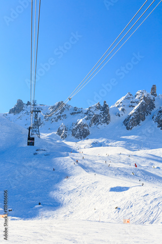 Ski lift Saulire. Ski Resort Courchevel wintertime. France