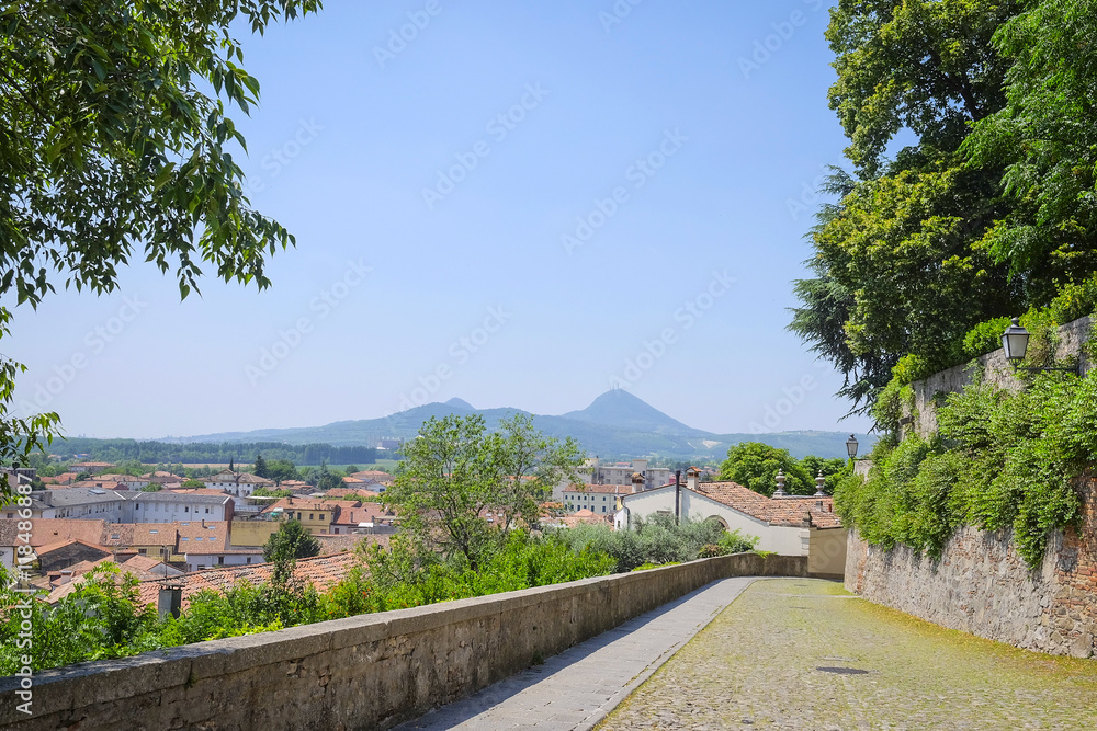 Monselice, Italy, June, 23, 2016: cityscape with the stone road in an old part of town in Monselice, Italy