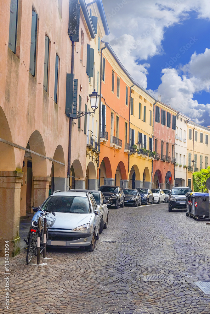 Fototapeta PADOVA, ITALY - JULY, 9, 2016: street in a historical center of Padova, Italy