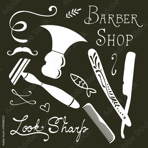 Vintage barber shop objects collection