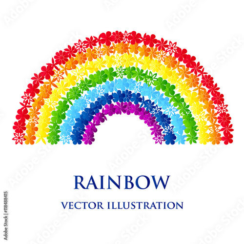 Rainbow consisting of colourful flowers. Vector creative concept.